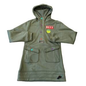 NEFF Women's Soft Shell Fleece Lined Half Snap Pullover Olive Green Size S
